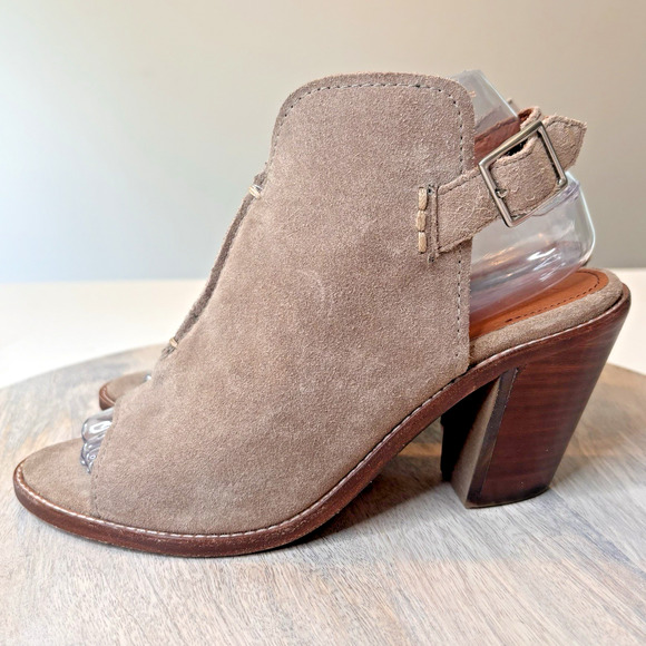 Frye Courtney Suede Open Toe Slingback Block Heel Booties Women’s Size 7B - Picture 4 of 11